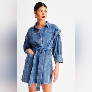 Future Collective Kahlana Barfield Brown NWT Stylish Blue Denim Dress Sz 14